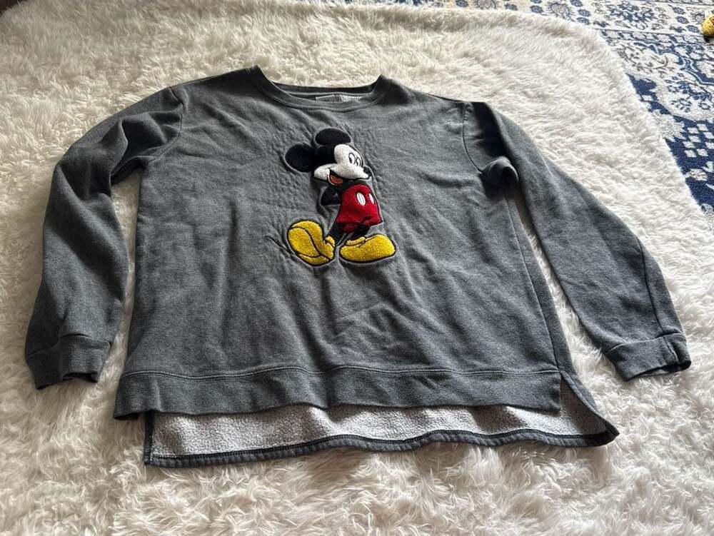 Disney Mickey Mouse Gray Heather Pullover‎ Sweatshirt with Chenille Patch 2XL